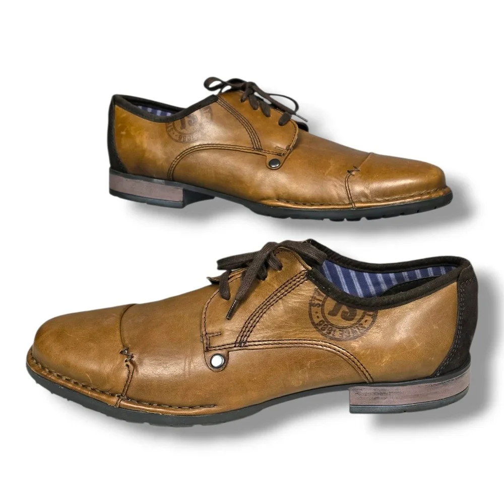 Josef Seibel Mens Tan Leather Lace Up Oxford Shoes Distressed Lug Sole Size‎ 11